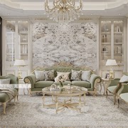 法式复古风实木雕花三人沙发简约新古典奢华客厅布艺沙发组合
