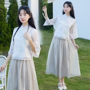 汉服改良版少女夏2023初，中高中学生中国风古装裙子全开襟套装