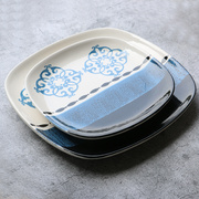 创意手绘方形日式陶瓷盘子餐具家用菜盘牛排盘西餐早餐盘彩色碟子