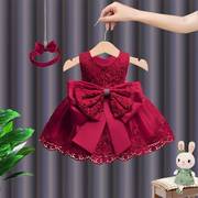1周岁礼服女宝女童，蓬蓬裙宝宝生日红色，连衣裙婴儿百日宴公主裙