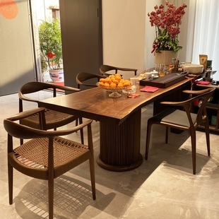 北美黑胡桃木原木大板茶桌家用去客厅化超长加厚加长茶台办公茶室