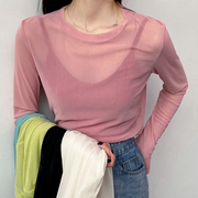 T-Shirt Pink Green Top Women's Basic TopT恤粉绿色上衣女上衣