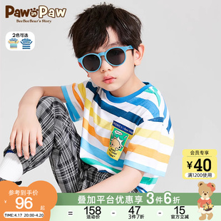 PawinPaw卡通小熊童装夏季男童圆领短袖T恤条纹全棉