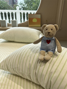 韩系奶油绿条纹床笠床单单件保护套1.35m1.5米纯棉宿舍床罩少女心