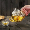 耐热玻璃茶壶透明条纹花草茶壶，南瓜壶带内胆泡，茶壶煮茶壶茶具套组