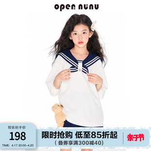 opennunu女童非正式海军领上衣夏季学院风趴趴熊百褶短裙套装