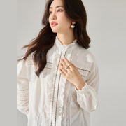 24中式春南法假日棉刺绣，镂空花边白色，衬衫女浪漫边长袖上衣15615