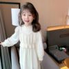 女童韩版加绒连衣裙秋冬装儿童假两件白色针织，公主裙宝宝裙子
