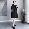 黑色时尚中袖高级感连衣裙女2023夏季遮肚子宽松显瘦中长裙子