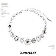 sumiyaki原创复古白色纽扣，项链女甜酷中古小众，设计精致锁骨链