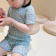 儿童睡衣夏季薄款套装2024女童家居服碎花棉质甜美短袖两件套