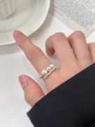S925纯银复古施家珍珠戒指女时尚个性高级感开口轻奢小众指环