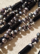 日本原产黑珍珠孔雀绿银灰色小米珠珍珠项链叠带项链毛衣链