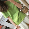 宽松短袖女圆领显瘦牛油果绿t恤抹茶绿彩色糖果色纯棉