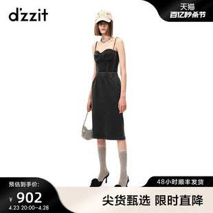 dzzit地素牛仔连衣裙秋辣妹风收腰设计钻饰肩带女