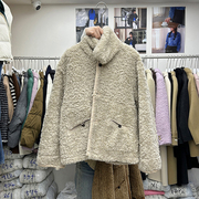羊羔毛皮毛(毛皮毛)一体大衣短款冬季十三行女装，宽松机车风麂皮绒外套