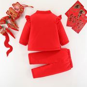 女童唐装喜庆套装周岁红色礼服0-1-2岁6月婴儿拜年服夹棉服抓周