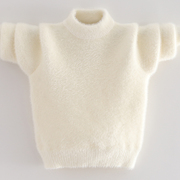 儿童毛衣白色男女款中大童宝宝针织打底衫加厚纯色秋冬季2023