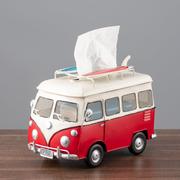 创意经典汽车巴士模型纸巾盒铁艺手工艺品客厅家居茶几摆件抽纸盒