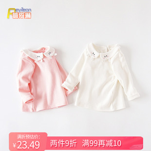 小女童宝宝春装长袖T恤春秋季白色上衣服娃娃领婴儿打底衫0一3岁1