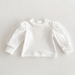 女宝宝打底衫春装婴儿白色泡泡，袖洋气公主上衣，衬衣儿童百搭t恤
