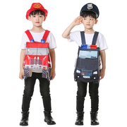 万圣节儿童服装消防员汽车，警车警察服cos创意，表演服幼儿园演出服