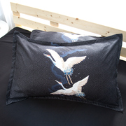 古典民族风仙鹤印图床上用品单人枕套黑色大枕头罩标准尺寸48X74