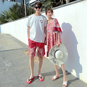 情侣装夏装海边沙滩裙女海南岛度假旅游男套装三亚拍照绿色连衣裙