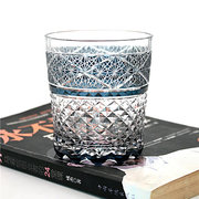 日式江户切子水晶玻璃杯威士忌酒杯复古手工雕刻工艺家用装饰