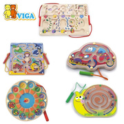 VIGA幼儿园儿童磁性拼图运笔走珠玩具蜗牛钓鱼汽车数字钟瓢虫迷宫