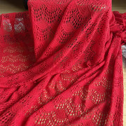 锦棉股线扇形大红色蕾丝布料，立体镂空新娘婚纱，服装裙子面料
