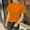 橙色t恤女短袖半高领，纯棉打底衫宽松韩版夏装，洋气半袖上衣ins超火