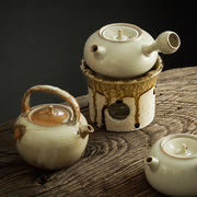 濑户酒精茶炉侧把烧水壶草木灰粗陶提梁茶壶开片可泡养茶具煮茶器