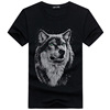 带有狼头t恤动物图案男装短袖T恤衫夏天衣服男式打底体恤黑色潮流