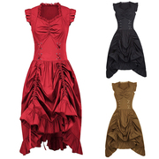 朋克哥特式荷叶边连衣裙中世纪蒸汽，复古纯色无袖，不规则下摆女裙