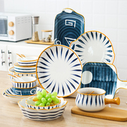 日式陶瓷餐具套装送礼碗盘手绘釉下彩盘子家用饭碗汤碗筷碗碟勺子