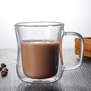 跨境高硼硅双层玻璃杯耐高温创意，透明带把花茶牛奶咖啡水杯子