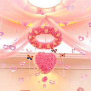 楼梯纱幔花球装饰结婚房间布置浪漫装扮纱球拉花婚庆用品粉色扶梯