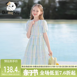 女童马卡龙(马卡龙)格子连衣裙，2024夏装洋气，儿童公主裙大童裙子高级感