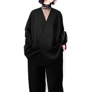 陈小满(陈小满)原创设计羊毛西装2023秋季女装外套双排扣宽松上衣中长款
