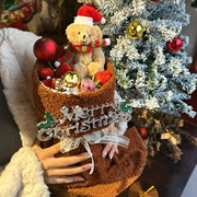 抱抱酱圣诞毛绒小熊蛋糕装饰装扮 小熊花束棕色白色毛绒包装绒布