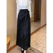 新中式黑色马面裙女2024夏季改良国风汉服系带，高腰百褶半身裙