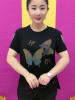 蝴蝶烫钻莫代尔t恤衫女士夏季中老年妈妈，装大码短袖圆领时尚小衫