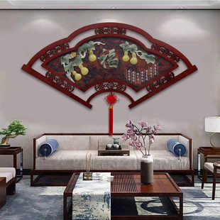 新中式客厅墙壁装饰画扇形，玉雕画餐厅，玉石挂件电视沙发背景墙挂画