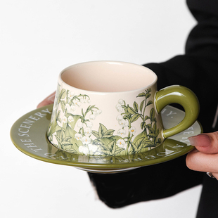 泽滕家法式复古手绘咖啡杯碟马克杯小众下午茶原创礼物陶瓷杯子