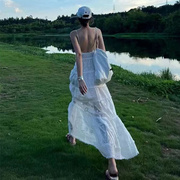 设计感纯欲风镂空高级感白色吊带长裙超仙气质连衣裙