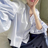 韩国chic秋季小众设计感圆领小排扣系带宽松百搭灯笼袖衬衫上衣女