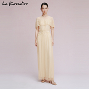 lakoradior拉珂蒂短袖，褶皱法式气质，修身中腰甜美礼服连衣裙