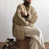 2023年冬季v领拼接羊羔，毛羽绒(毛羽绒)棉服外套，女棉衣棉袄韩版纯色上衣