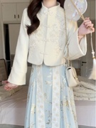 深冬装穿搭一整套女装新中式国风复古毛呢短外套搭配马面裙两件套